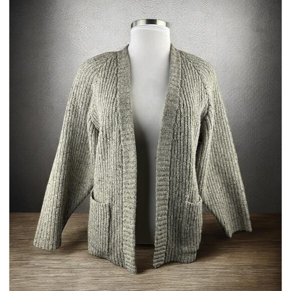 I.B. Diffusion Chunky Knit Ribbed Cardigan Sweater Marled Beige Brown Medium - Picture 3 of 16